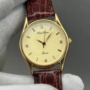 Kent Bros 30mm – Golden Dial with Brown Strap Classic Dress Watch