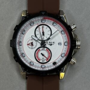Sports Chronograph Watch – White Dial with Red Accents | Black Strap | Black Bezel (Ref: 6161WM1)