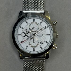 Sports Chronograph Watch – White Dial | Silver Tone Case | Black Strap (Ref: 6181WM1)