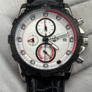 Sports Chronograph Watch – White Dial with Red Accents | Black Strap | Black Bezel (Ref: 6161WM1)